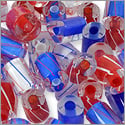 Cane Glass Beads - Red - White and Blue Mix (Ounce)