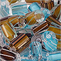Cane Glass Beads - Aqua and Brown Mix (Ounce)