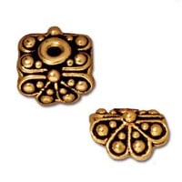 TierraCast Bead Cap - Raja 9x9mm Pewter Antique Gold Plated (1-Pc)
