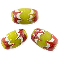 Painted Chevron Glass Beads 18x10mm Lime/Burgundy/White (1-Pc)