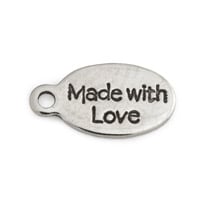 Made with Love Tag 6x11mm Pewter Antique Rhodium Plated (5-Pcs)