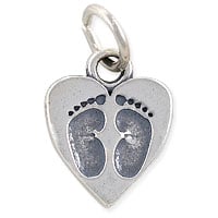 Baby Feet on Heart Charm 14.5x12mm Sterling Silver (1-Pc)