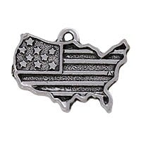 USA with Flag Patriotic Charm 17x22mm Pewter Silver Plated (1-Pc) 