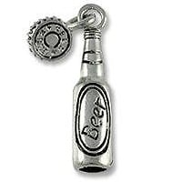 Beer Bottle Charm 20x10mm Pewter Antique Silver Plated (1-Pc)