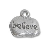 Believe Charm 9x12mm Pewter Antique Silver Plated (1-Pc)