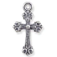 Fancy Cross Charm 20x11mm Pewter Antique Silver Plated (1-Pc)