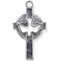 Holy Spirit Cross Charm 31x18mm Pewter Antique Silver Plated (1-Pc)