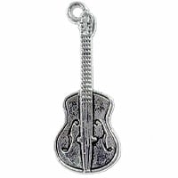 Guitar Charm 27x10mm Pewter Antique Silver Plated (1-Pc)