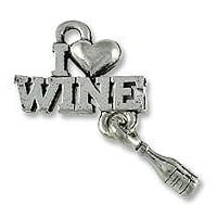 I Love Wine Charm 21x15mm Pewter Antique Silver Plated (1-Pc)