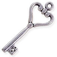 Heart Key Charm 26x10mm Pewter Antique Silver Plated (1-Pc)