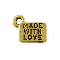 Made with Love Charm 6x9mm Pewter Antique Gold Plated (1-Pc)
