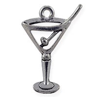 Martini Glass Charm 24x18mm Pewter Antique Silver Plated (1-Pc)