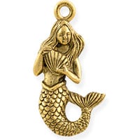 Mermaid Charm 22x12mm Pewter Antique Gold Plated (1-Pc)