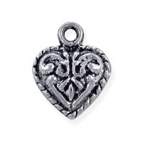 Scrollwork Heart Charm 14x11mm Pewter Antique Silver Plated (10-Pcs)