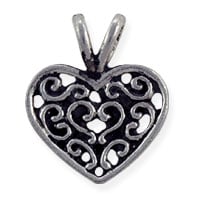 Scrollwork Heart Charm 18x15mm Pewter Antique Silver Plated (1-Pc)