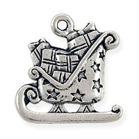 Santa's Sled Charm 17x16mm Pewter Antique Silver Plated (1-Pc)