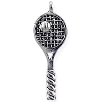 Tennis Racket Charm 31x11mm Pewter Antique Silver Plated (1-Pc)