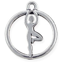 Tree Pose Yoga Charm 18x16mm Pewter Antique Silver Plated (1-Pc)