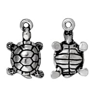 TierraCast Turtle Charm 11x19mm Pewter Antique Silver Plated (1-Pc)