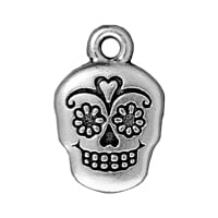 TierraCast Sugar Skull Charm 12x19mm Pewter Antique Silver Plated (1-Pc)