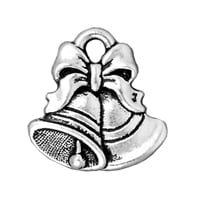 TierraCast Christmas Bells Charm 16x17mm Pewter Antique Silver Plated (1-Pc)