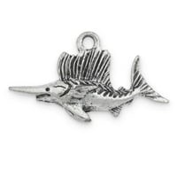 Swordfish Charm 27x14mm Pewter Antique Silver Plated (1-Pc)