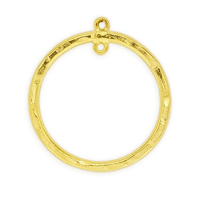 Textured 33mm Round Hoop Charm w/2 Rings Satin Gold