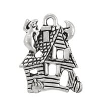 Haunted House Charm 19x15mm Pewter Antique Silver Plated (1-Pc)
