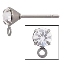 Earring Post with 4mm CZ Stone 13x6mm Surgical Stainless Steel (1-Pc)