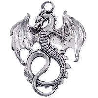 Dragon Pendant 36x28mm Pewter Antique Silver Plated (1-Pc)