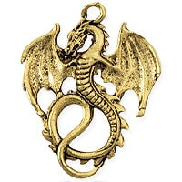 Dragon Pendant 36x28mm Pewter Antique Gold Plated (1-Pc)