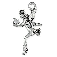 Fairy Heart Pendant 27mm Pewter Antique Silver Plated (1-Pc)