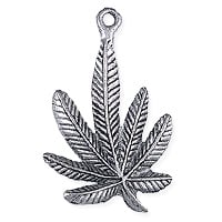 Marijuana Leaf Pendant 34mm Pewter Antique Silver Plated (1-Pc)