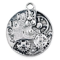 Watch Face with Gears Pendant 21x19mm Pewter Antique Silver Plated (1-Pc)