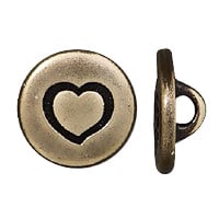 TierraCast Heart Button 12mm Pewter Brass Oxide (1-Pc)