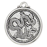 TierraCast Dragon Coin Pendant 28x25mm Antique Silver Plated (1-Pc)