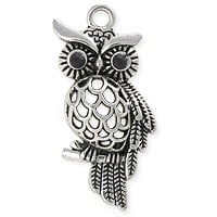 Owl Pendant 44x19mm Pewter Antique Silver Plated (1-Pc)