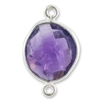 Free Form Faceted Amethyst Connector Sterling Silver 20mm (1-Pc)