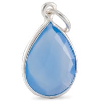 Faceted Blue Chalcedony Pendant 16x12mm Sterling Silver (1-Pc)