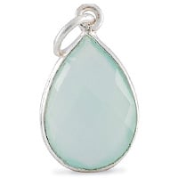 Faceted Sea Green Chalcedony Pendant 16x12mm Sterling Silver (1-Pc)