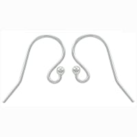 Fish Hook Earring Wires with Bead Sterling Silver (2-Pcs)