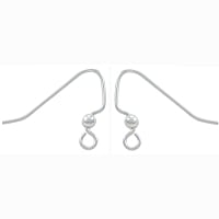 Fish Hook Earring Wires with 3mm Ball Sterling Silver (2-Pcs)