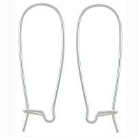 Long Kidney Style Earring Wires Sterling Silver (2-Pcs)