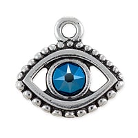 TierraCast Evil Eye Charm with Swarovski Crystal 15x16mm Pewter Antique Silver Plated (1-Pc)
