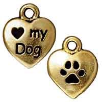 TierraCast Love My Dog Charm 10x12mm Pewter Antique Gold Plated (1-Pc)