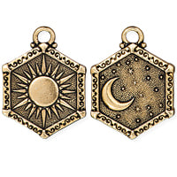TierraCast Sun & Moon Pendant 29mm Antique Gold Plated (1-Pc)