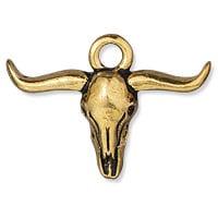 TierraCast Longhorn Charm 23x17mm Pewter Antique Gold Plated (1-Pc)